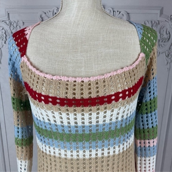 Casual Bohemian Crochet Long Sleeves Color Block Swimsuit Coverup Midi Dress - Picture 5 of 7